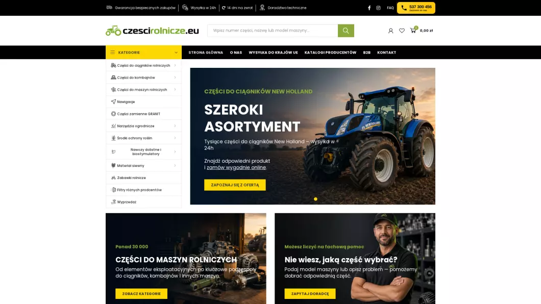 Zrzut ekranu strony firmy Części do maszyn rolniczych - czescirolnicze.eu